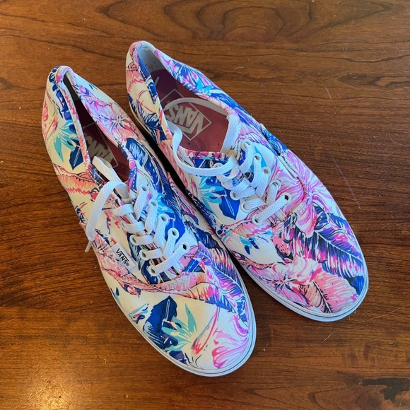 Vans Shoes - Vans Authentic Tropical Floral Palm Print Sneakers Pink Blue Womens 8.5 Mens 7.0